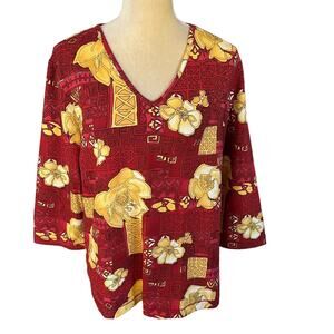 Chicos Floral V-Neck Top Shirt Artsy Art to Wear EUC Size 3 XL